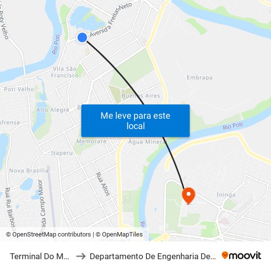 Terminal Do Mocambinho to Departamento De Engenharia De Produção - Ct - Ufpi map