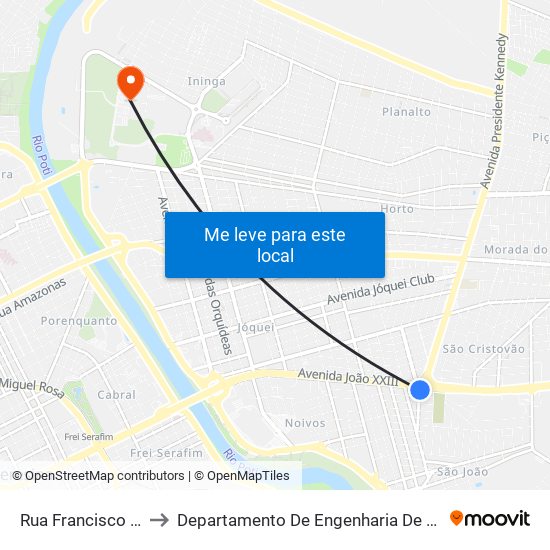 Rua Francisco Prado, 67 to Departamento De Engenharia De Produção - Ct - Ufpi map
