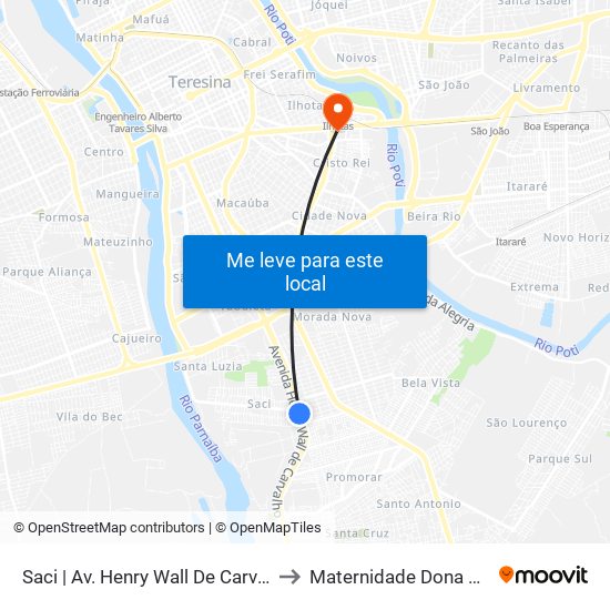 Saci | Av. Henry Wall De Carvalho - Sentido Bairro to Maternidade Dona Evangelina Rosa map