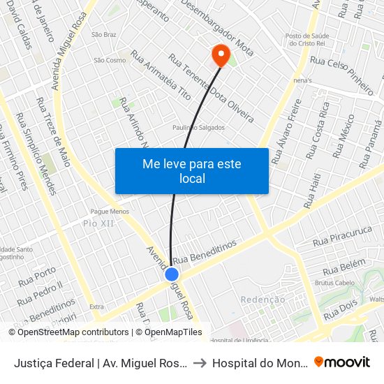Justiça Federal | Av. Miguel Rosa - Sentido Bairro to Hospital do Monte Castelo map