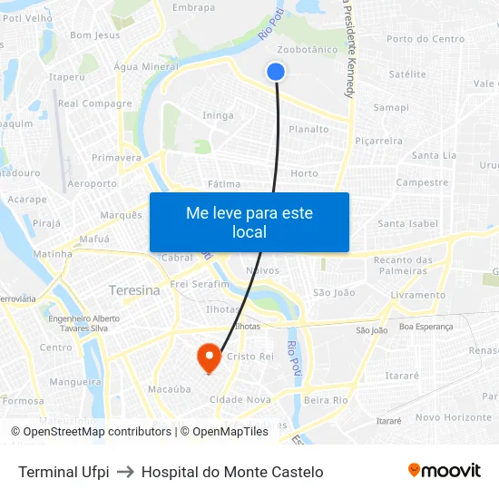 Terminal Ufpi to Hospital do Monte Castelo map