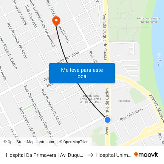 Hospital Da Primavera | Av. Duque De Caxias - Sentido Centro to Hospital Unimed Primavera map