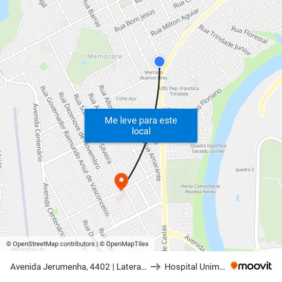 Avenida Jerumenha, 4402 | Lateral Do Terminal Buenos Aires to Hospital Unimed Primavera map