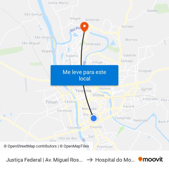 Justiça Federal | Av. Miguel Rosa - Sentido Centro to Hospital do Mocambinho map