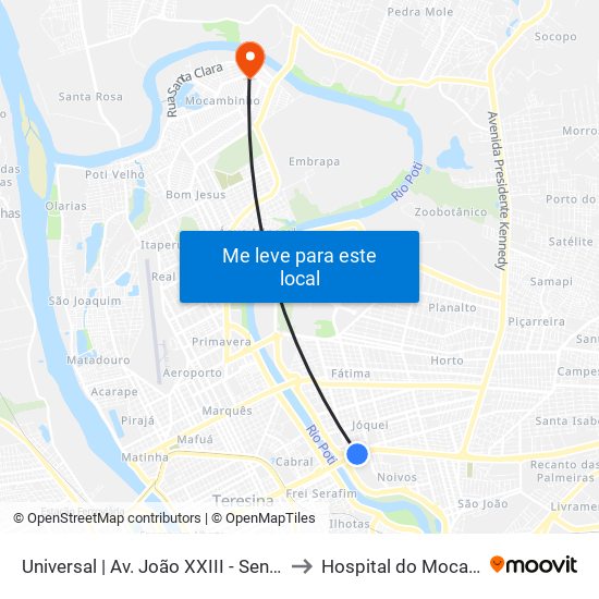 Universal | Av. João XXIII - Sentido Centro to Hospital do Mocambinho map