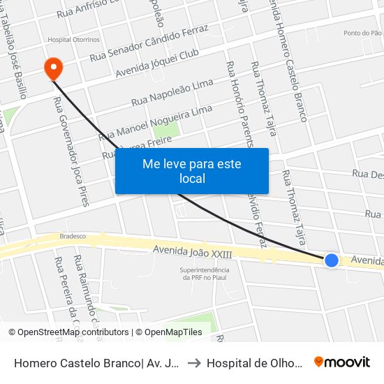 Homero Castelo Branco| Av. João XXIII - Sentido Bairro to Hospital de Olhos Francisco Vilar map