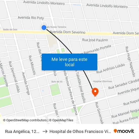 Rua Angélica, 1232 to Hospital de Olhos Francisco Vilar map