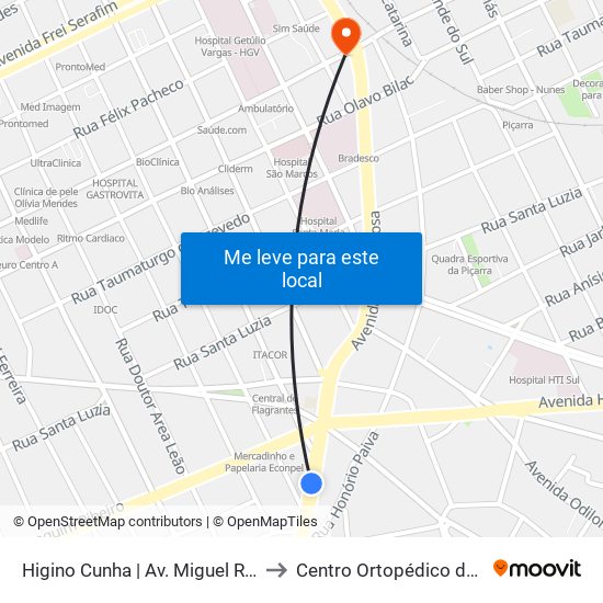 Higino Cunha | Av. Miguel Rosa - Sentido Bairro to Centro Ortopédico de Teresina (COT) map