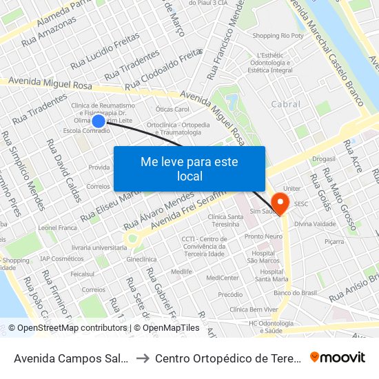 Avenida Campos Sales, 1700 to Centro Ortopédico de Teresina (COT) map