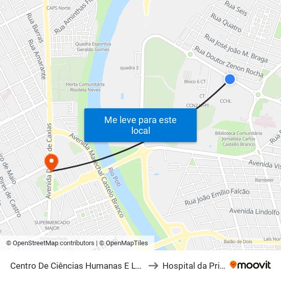 Centro De Ciências Humanas E Letras - Cchl 11 to Hospital da Primavera map