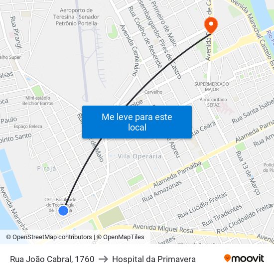 Rua João Cabral, 1760 to Hospital da Primavera map