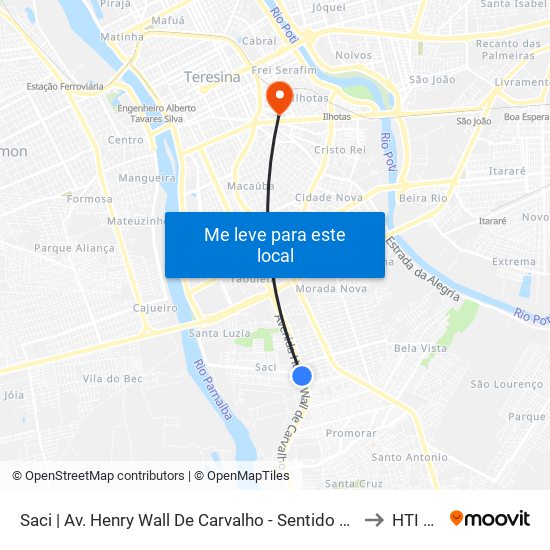 Saci | Av. Henry Wall De Carvalho - Sentido Bairro to HTI Sul map