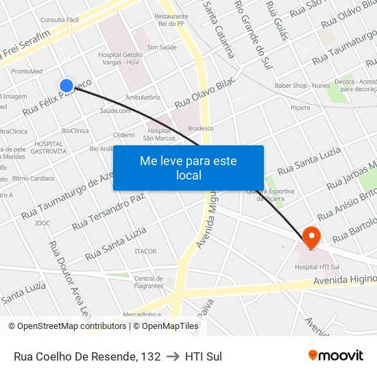 Rua Coelho De Resende, 132 to HTI Sul map