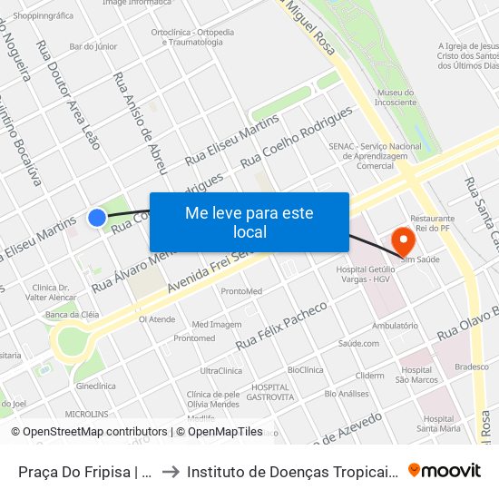 Praça Do Fripisa | Zona Leste to Instituto de Doenças Tropicais Natan Portella map