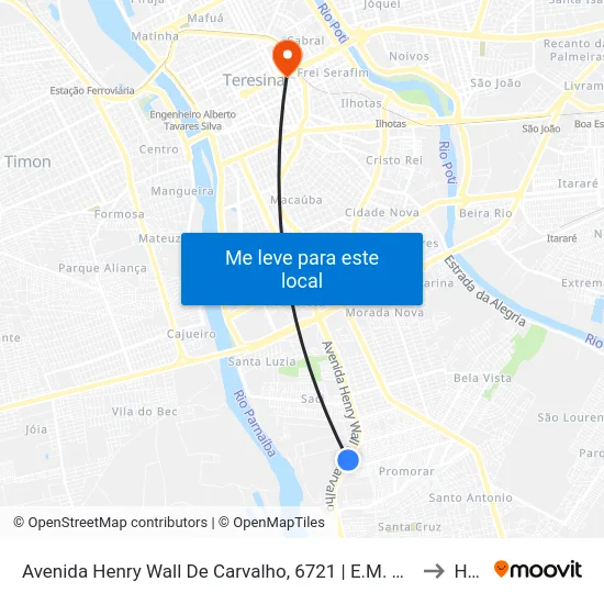 Avenida Henry Wall De Carvalho, 6721 | E.M. Parque Piauí to HGV map