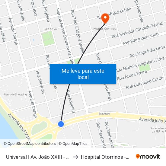 Universal | Av. João XXIII - Sentido Centro to Hospital Otorrinos -Medical Leste map