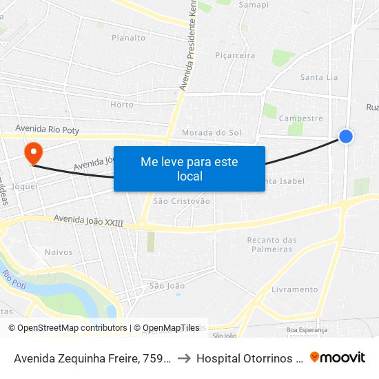 Avenida Zequinha Freire, 759 | Acesso À Novafapi to Hospital Otorrinos -Medical Leste map