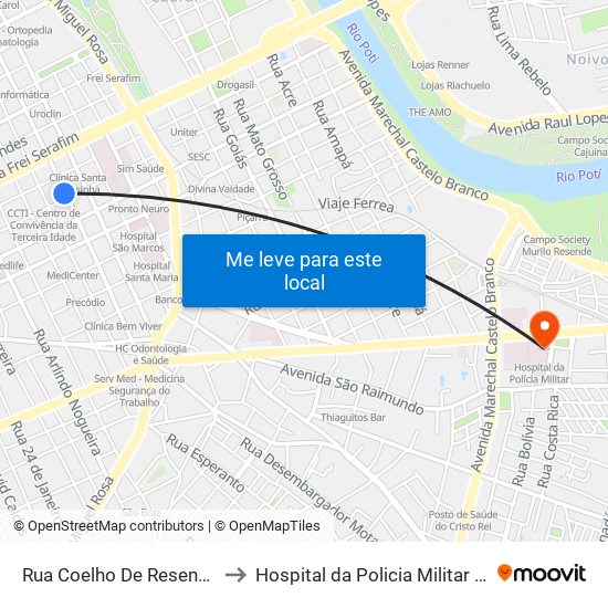 Rua Coelho De Resende, 132 to Hospital da Policia Militar do Piaui map