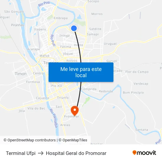 Terminal Ufpi to Hospital Geral do Promorar map