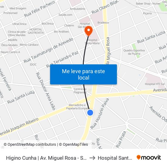 Higino Cunha | Av. Miguel Rosa - Sentido Bairro to Hospital Santa Maria map