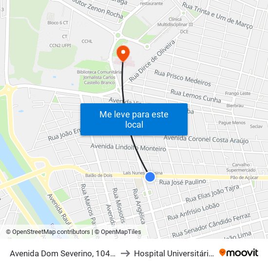 Avenida Dom Severino, 1046 | Mcdonald's to Hospital Universitário - HU UFPI map