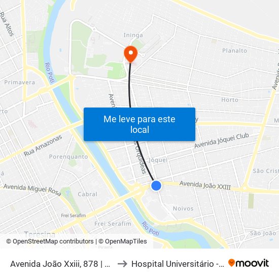 Avenida João Xxiii, 878 | Hotel Poty to Hospital Universitário - HU UFPI map