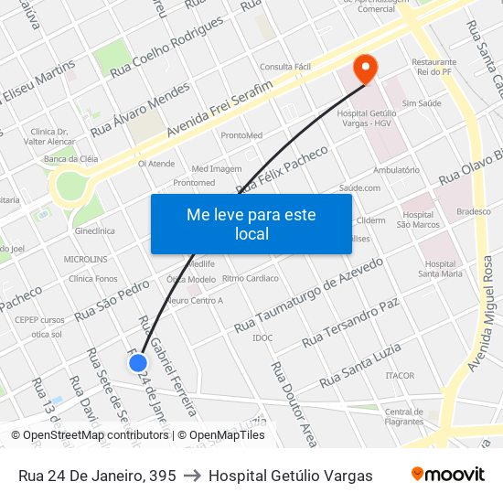 Rua 24 De Janeiro, 395 to Hospital Getúlio Vargas map
