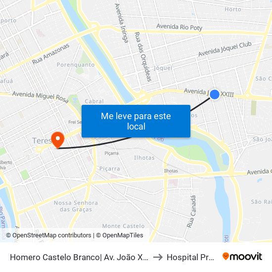 Homero Castelo Branco| Av. João XXIII - Sentido Bairro to Hospital Prontomed map