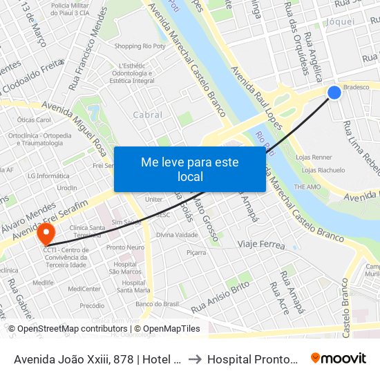 Avenida João Xxiii, 878 | Hotel Poty to Hospital Prontomed map