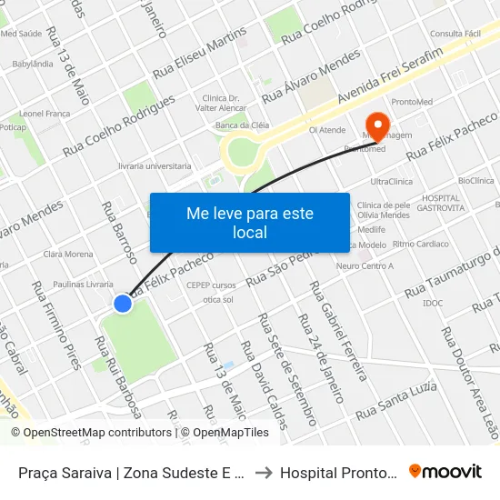 Praça Saraiva | Zona Sudeste E Timon to Hospital Prontomed map