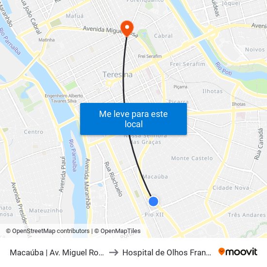 Macaúba | Av. Miguel Rosa - Sentido Centro to Hospital de Olhos Francisco Vilar - Centro map