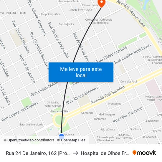 Rua 24 De Janeiro, 162 |Próximo À Igreja São Benedito to Hospital de Olhos Francisco Vilar - Centro map