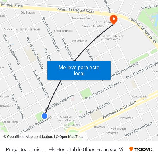 Praça João Luis Ferreira to Hospital de Olhos Francisco Vilar - Centro map