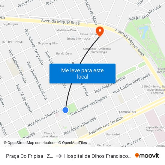 Praça Do Fripisa | Zona Leste to Hospital de Olhos Francisco Vilar - Centro map