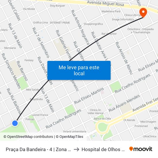 Praça Da Bandeira - 4  | Zona Norte, Bela Vista E Porto Alegre to Hospital de Olhos Francisco Vilar - Centro map