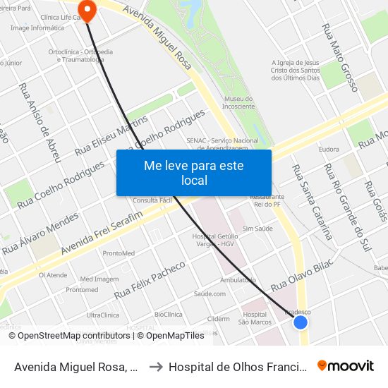Avenida Miguel Rosa, 3640 | Servi-San to Hospital de Olhos Francisco Vilar - Centro map