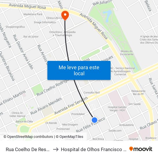 Rua Coelho De Resende, 132 to Hospital de Olhos Francisco Vilar - Centro map