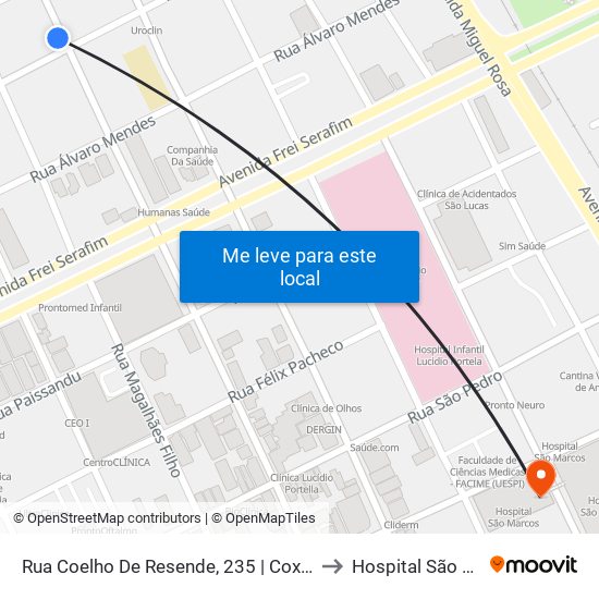 Rua Coelho De Resende, 235 | Coxinha No Cone to Hospital São Marcos map