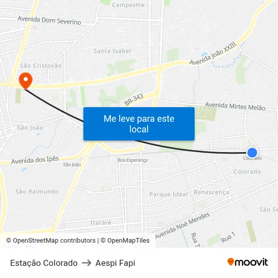 Estação Colorado to Aespi Fapi map