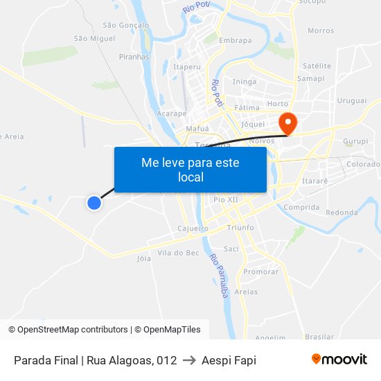 Parada Final | Rua Alagoas, 012 to Aespi Fapi map