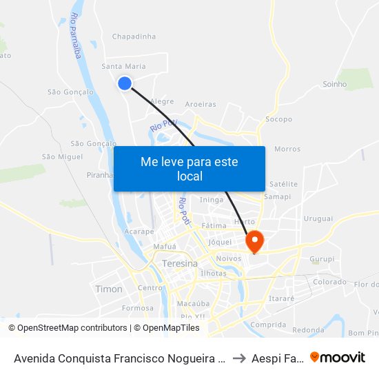Avenida Conquista Francisco Nogueira 07 to Aespi Fapi map