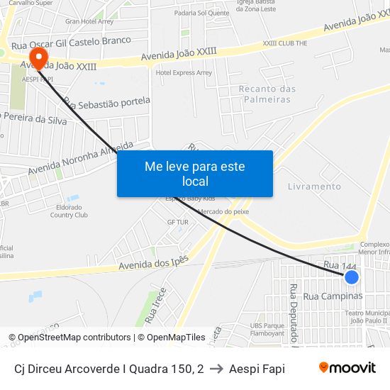 Cj Dirceu Arcoverde I Quadra 150, 2 to Aespi Fapi map