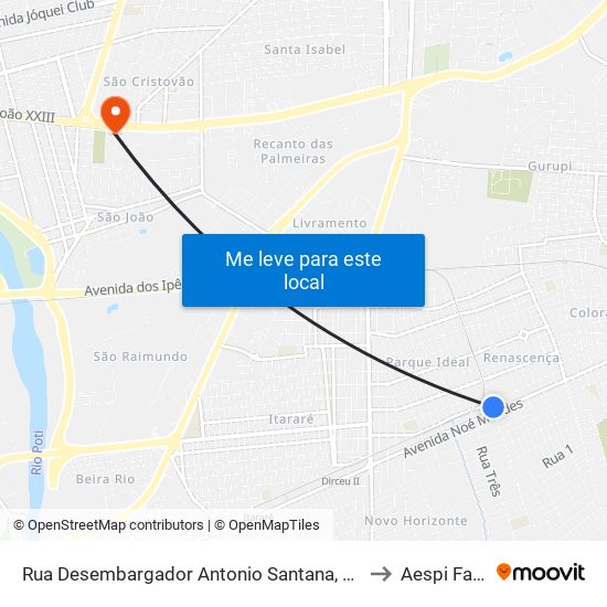 Rua Desembargador Antonio Santana, 31 to Aespi Fapi map