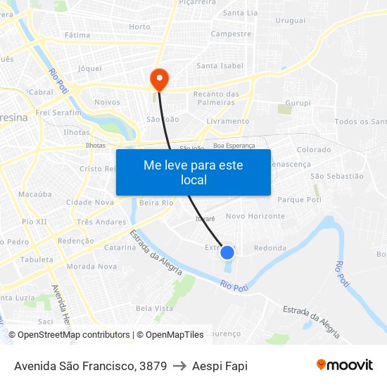 Avenida São Francisco, 3879 to Aespi Fapi map