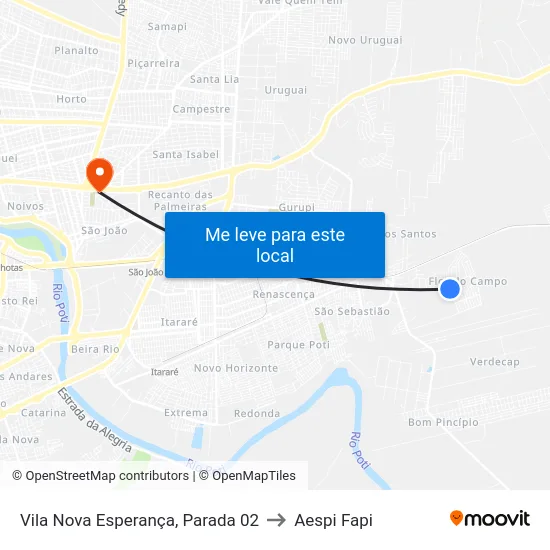 Vila Nova Esperança, Parada 02 to Aespi Fapi map