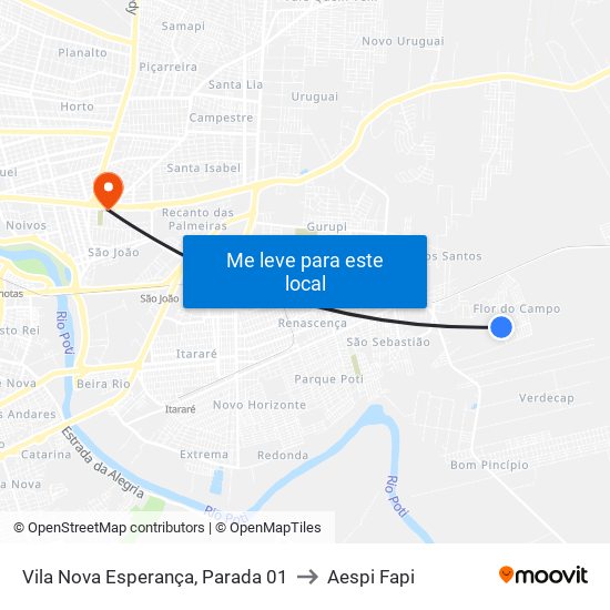 Vila Nova Esperança, Parada 01 to Aespi Fapi map