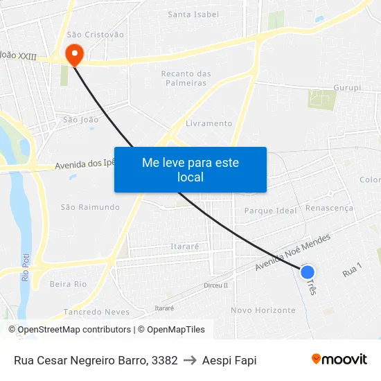 Rua Cesar Negreiro Barro, 3382 to Aespi Fapi map