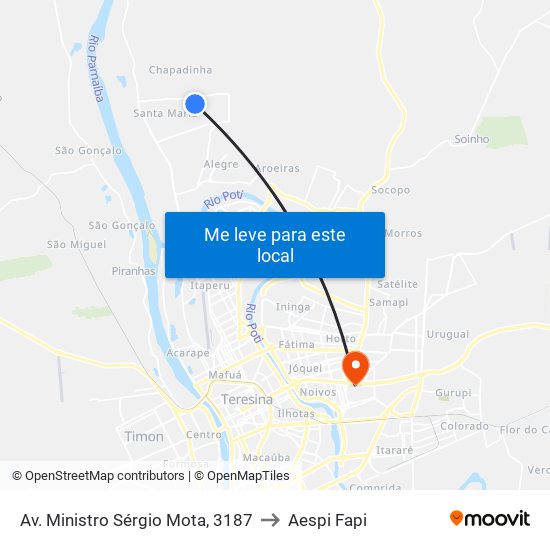 Av. Ministro Sérgio Mota, 3187 to Aespi Fapi map