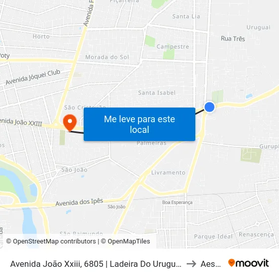 Avenida João Xxiii, 6805 | Ladeira Do Uruguai (Desembarque Intermunicipal) to Aespi Fapi map