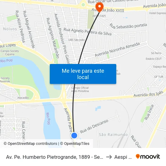 Av. Pe. Humberto Pietrogrande, 1889 - Sentido Centro to Aespi Fapi map